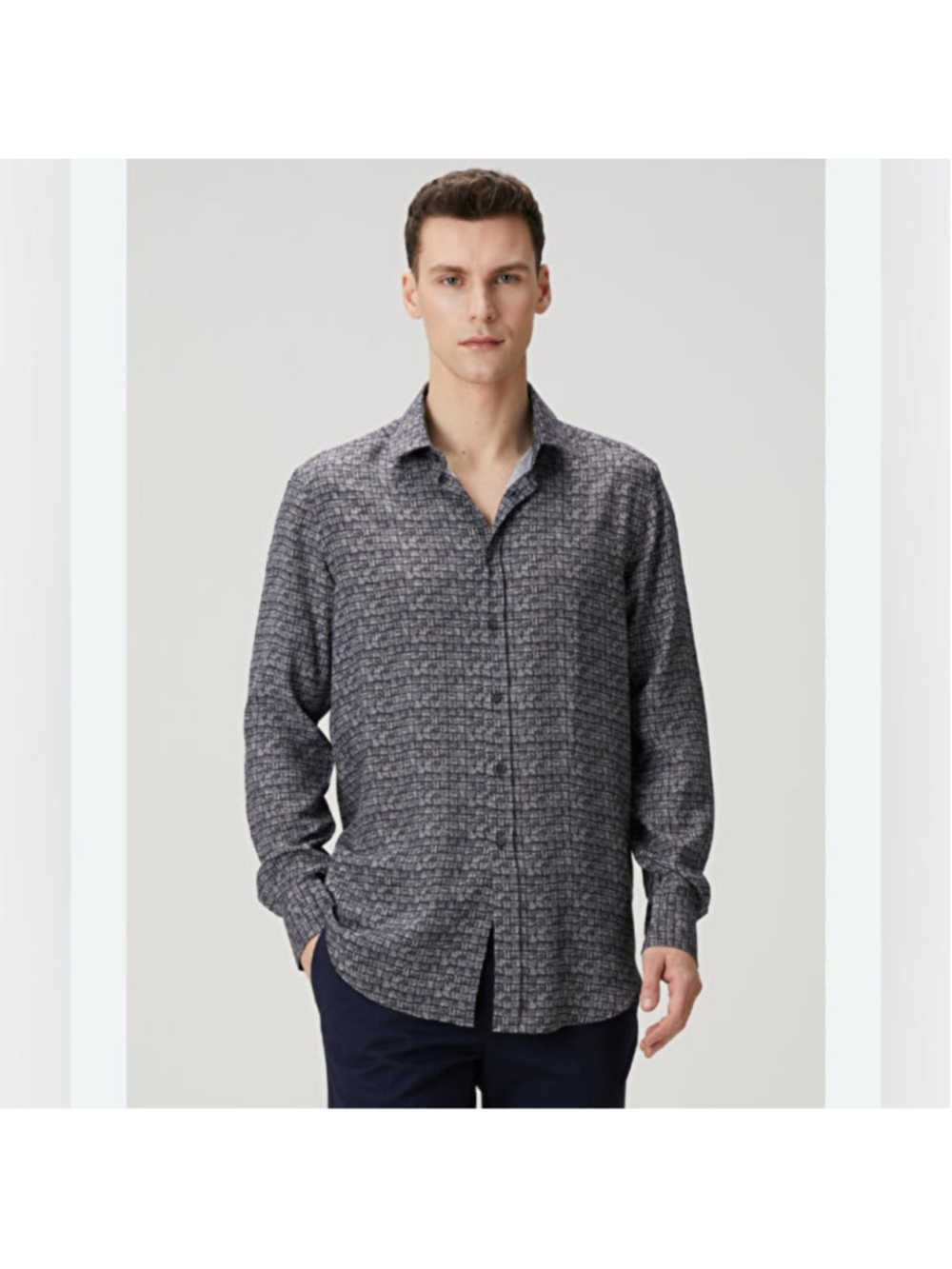 Pal Zileri Grey Geometric Patterned Egyptian Cotton Classic Button Up Shirt 16.5